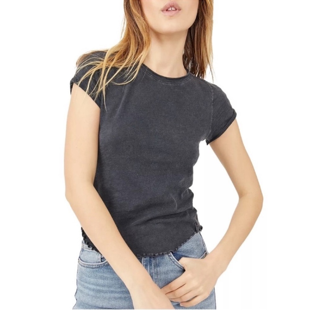 NWT Free People Black Short Sleeve Crewneck Tee
